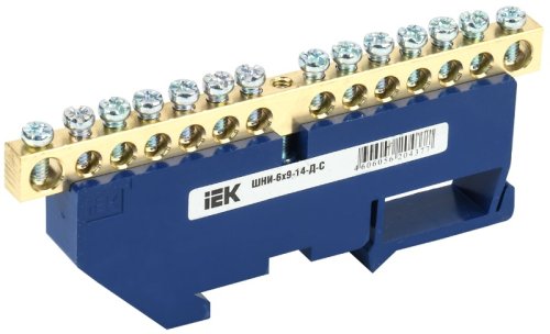 Шина неизолированная IEK N "ноль" ШНИ-6х9-14-Д-С 14 групп синий картинка 